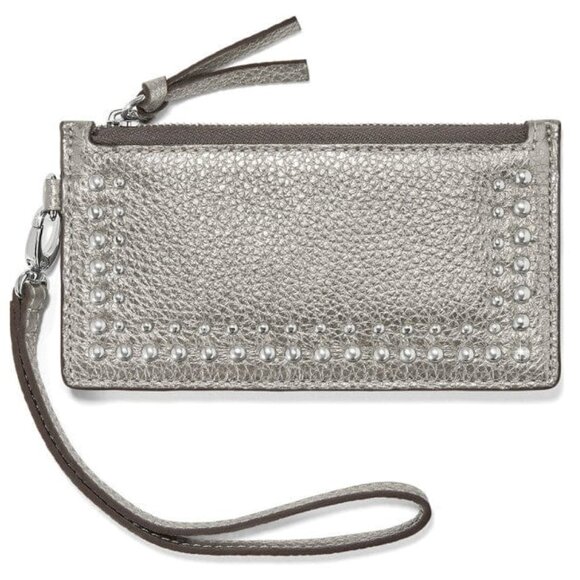 NWT, Brighton, Leather Wristlet Card Pouch, Studded Titanium - Picture 1 of 4